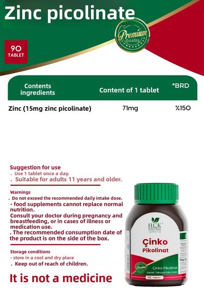 HCK NATURAL Zinc picolinate 90 tablets dietary supplement