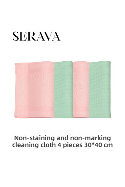 Serava 4 قطع من قماش الميكروفايبر – قماش تنظيف لا يترك علامات أو بقع (30x40)