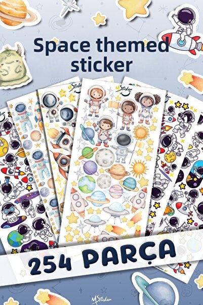 MSticker مجموعة ملصقات ذات طابع فضائي مكونة من 254 قطعة - ملصق مقاوم للماء لقلم الشرب والكمبيوتر المحمول والكمبيوتر اللوحي