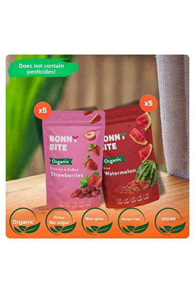 Bonny Bite Pack of 10 Organic Crispy Strawberry & Dried Watermelon