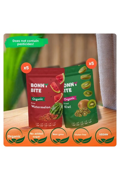 Bonny Bite Pack of 10 Organic Dried Watermelon & Dried Kiwi