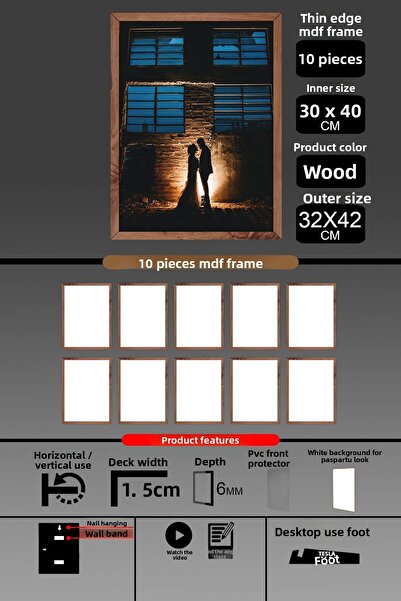 yhfoto 10 bucăți 30x40 cadru - cadru A3 cu șipci subțiri - cadru din lemn - 6 mm - rama foto