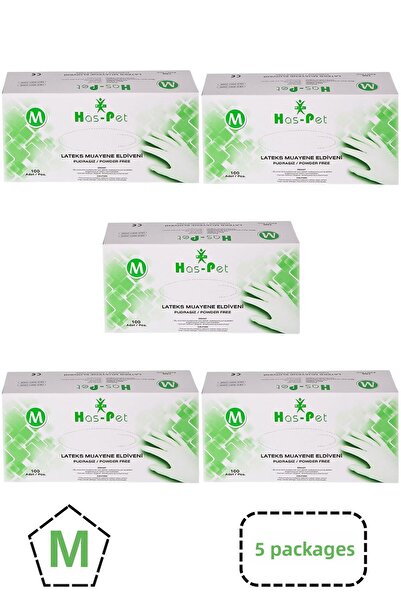 Has-Pet Haspet Powder Free Latex Examination Gloves Medium 5 Boxes