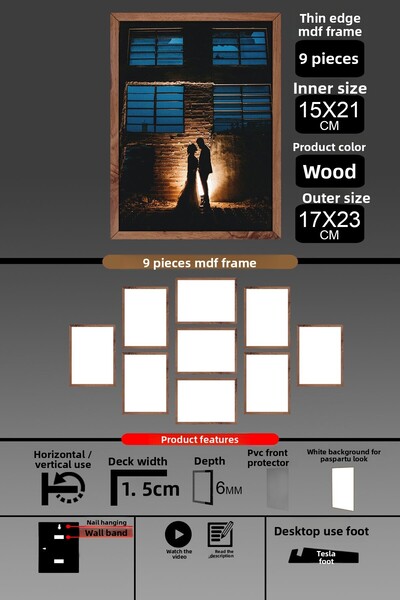 yhfoto 9 bucăți 15x21 cadru - cadru A5 cu șipci subțiri - cadru din lemn - 6 mm - rama foto