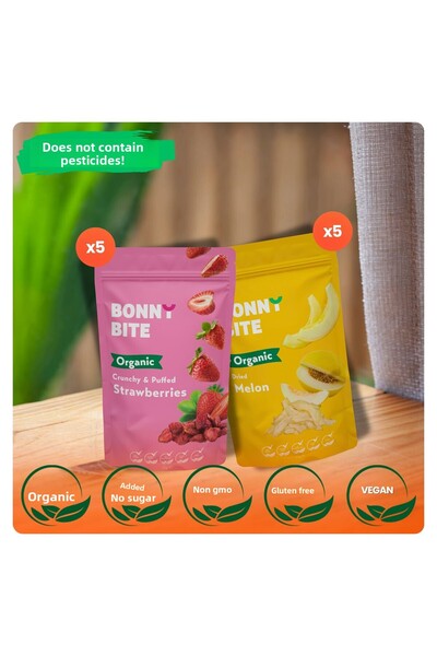 Bonny Bite Pack of 10 Organic Crispy Strawberry & Dried Melon