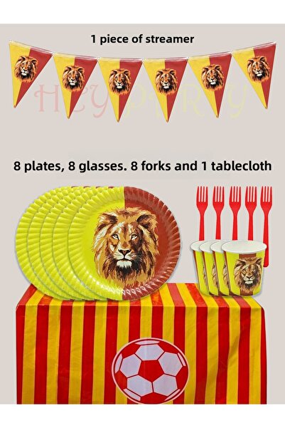 PartyPoo Yellow Red Fan Birthday Party Supplies Set for 8 People |   Lion Par...