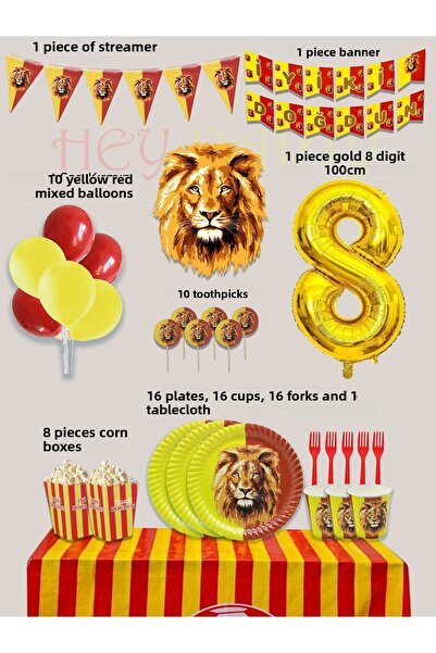 PartyPoo Yellow Red Fan Birthday Party Supplies Set for 16 People |   8 Year ...