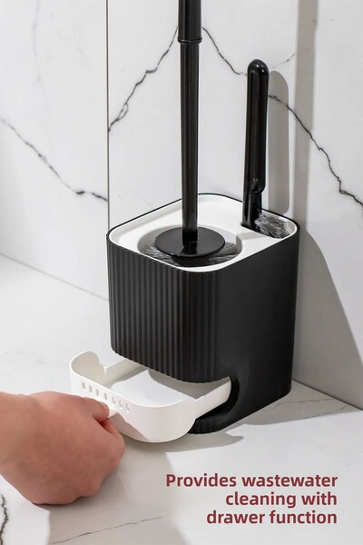 Tilbe Home Toilet Bowl Brush Bathroom Toilet Wc Cleaning Brush 2-Piece Cleaning Brush with Chamber Water Leakproof Black