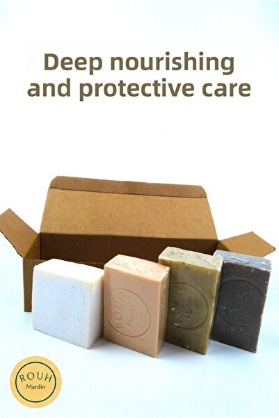 ROUH Mardin مجموعة الصابون الطبيعي المكونة من 4 قطع لترطيب البشرة - عناية مغذ...