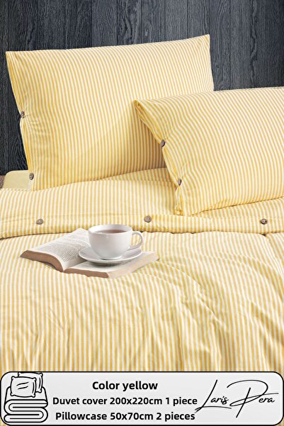 Larispera Povlečení z bavlny barvené přízí, dvojité pruhované, zapínatelné na...