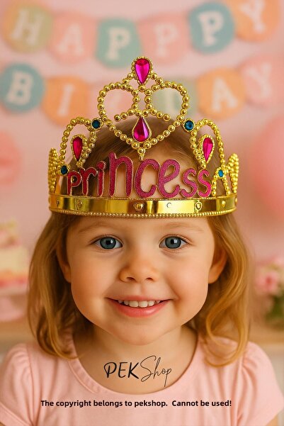 PEKSHOP Luxury Princess Crown with Stones Gold Princess Crown Size Adjustable