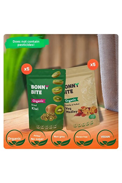 Bonny Bite كيوي مجفف عضوي وخضار مقرمشة (فلفل كابيا، طماطم كرزية، بصل) عبوة من 10 قطع