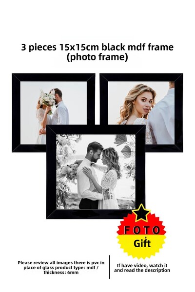 Bytwo 3 bucăți 15x15 cadru - cadru pătrat - cadru negru MDF - set de rame foto multiple