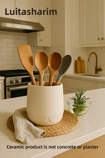 Lui Tasarım Cream Color Ceramic Countertop Cutlery Holder Is Large Size Ceramic. Concrete Is Not Plaster