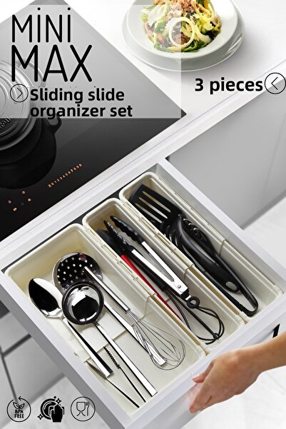 Nandy Home Minimax 3 Piece Adjustable Sliding Slide Drawer Cutlery Organizer