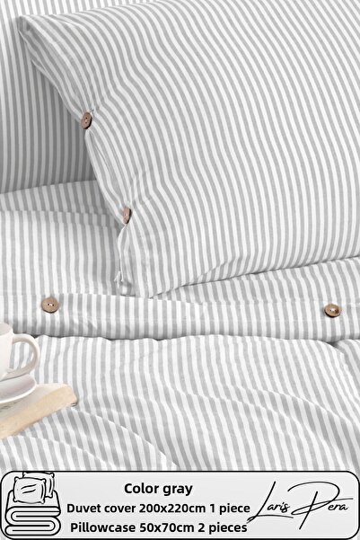 Larispera Fonalra festett pamut dupla csíkos gombos paplanhuzat szett 200x220 cm king méretű