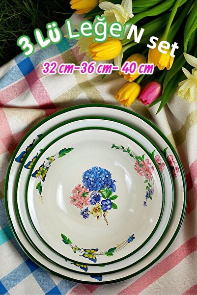 İnci Emaye 32 سم - 36 سم - 40 سم وعاء خفق وخلط مكون من 3 قطع، وعاء العجين، وعاء الفاكهة، الهدية،