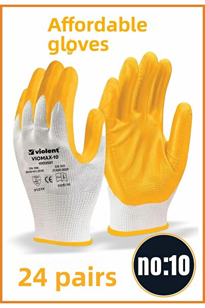 woodretro Work Gloves with Braid. Nitrile Coating..Standard Size No:10 -24 Pcs-