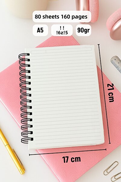 Eldesen Tasarım A5 Spiral Thick Cover Lined Notepad, 80 Sheets 160 Pages, Turquoise Bow