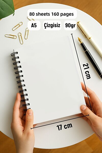 Eldesen Tasarım A5 Spiral Thick Cover Unlined Notepad, 80 Sheets 160 Pages, Strawberry