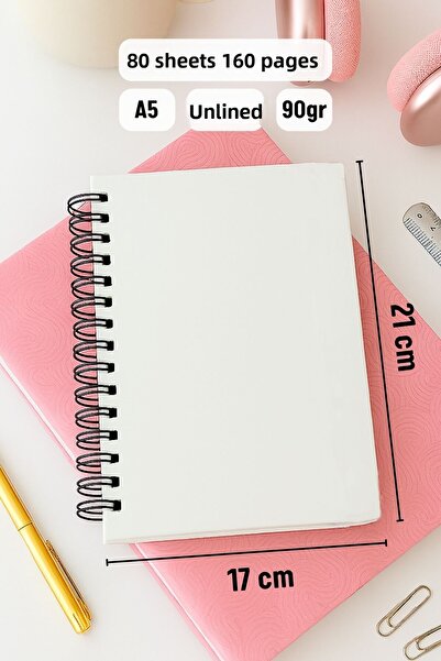 Eldesen Tasarım A5 Spiral Thick Cover Unlined Notepad, 80 Sheets 160 Pages, Turquoise Bow