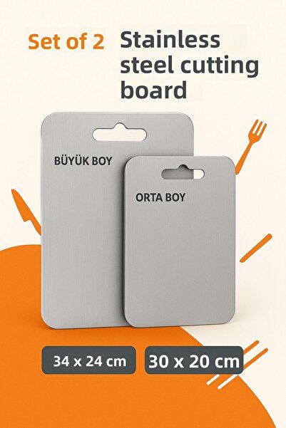 mtemin Set of 2 Stainless Steel Cutting Board Antibacterial Surface High Quality