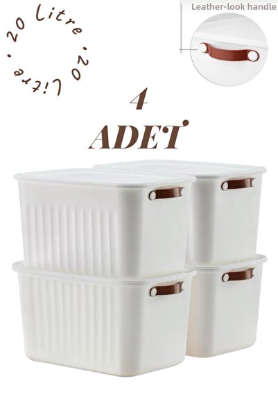 Bayev Set of 4 White 20 Lt Boxsis Mega Size Multi-Purpose Box with Lid Closet Organizer Organizer-Hobby Box