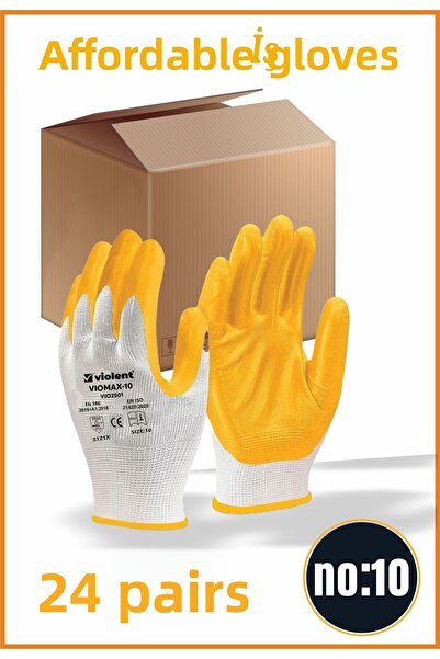 woodretro Work Gloves with Braid. Nitrile Coating..Standard Size No:10 -24 Pcs-