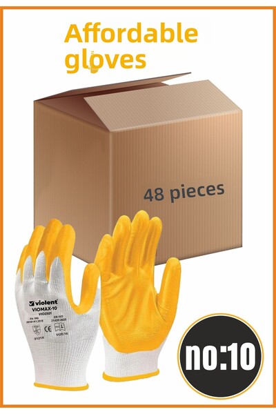 woodretro Work Glove Standard Size. Nitrile Coating. Braided. 48 Pieces