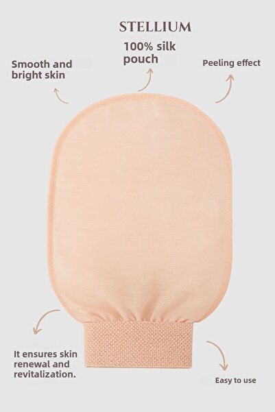 STELLIUM كيس حريري 100% من حرير شرنقة خام للاستحمام بتأثير تقشير طبيعي للحمام