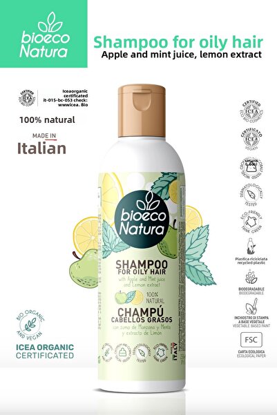 BioEco Natura شامبو للشعر الدهني بعصير التفاح والنعناع وخلاصة الليمون