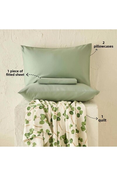 Bella Maison 100% Cotton 4 Piece Ocaliptus Double Pique Set Green (200X220 cm)