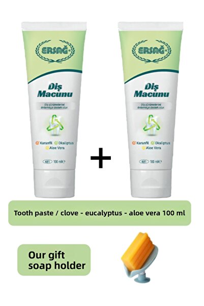 Ersağ Toothpaste (Clove, Eucalyptus, Aloe Vera) 2 Pieces 100 ml - Soap Dish O...