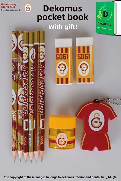 Galatasaray "Dekomus Pocket Notebook Gifted" 6 Pencils, 2 Erasers and 2 Sharpener Stationery Set