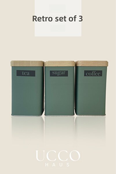 UCCO Set of 3 Metal Retro Storage Containers – Coffee Sugar Tea Food Jar Stylish and Modern Kitchen Organizer