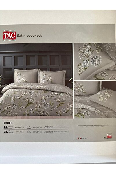 Taç Elodie Satin Gray Double Duvet Cover Set