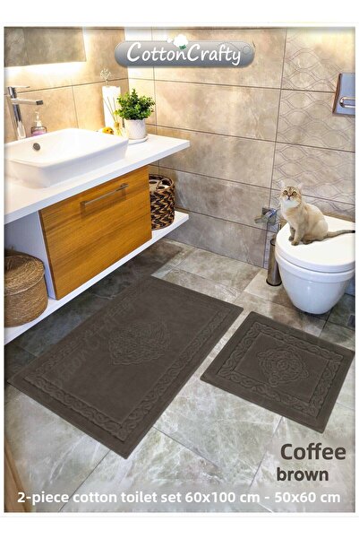 Cotton Crafty Σετ πατάκι μπάνιου από βαμβακερό υφαντό απορροφητικό νερό, χαλί μπάνιου, σετ τουαλέτας Victoria 2 τεμαχίων 60x100 - 60x50