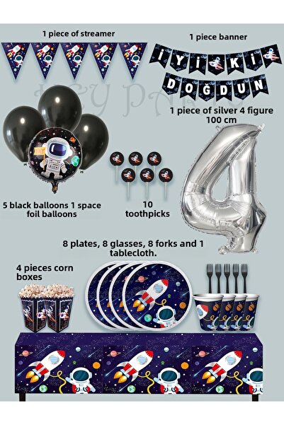 PartyPoo Space Cosmic Galaxy Themed Birthday Eco Party Set for 8 People |   4...