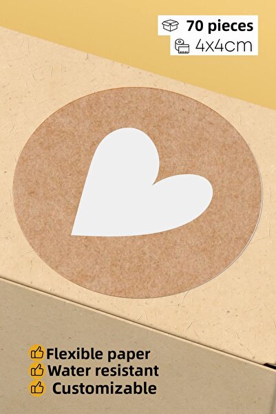 alışveriş kurdu Heart Patterned Sticker Packaging Shipping Packaging Label - 4X4Cm 70 Pieces