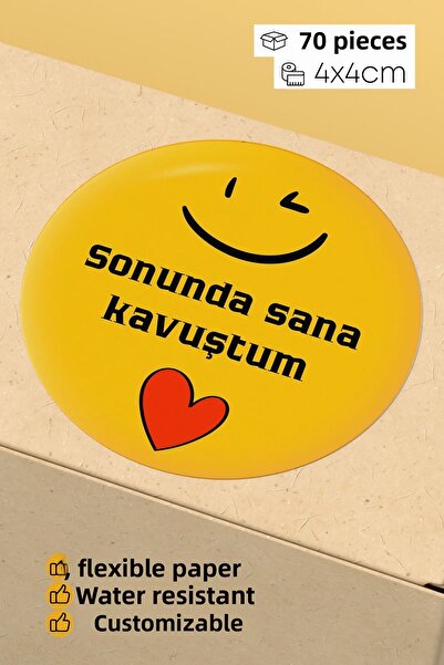 alışveriş kurdu I Met You Written Sticker Packaging Shipping Packaging Label - 4X4Cm 70 Pieces