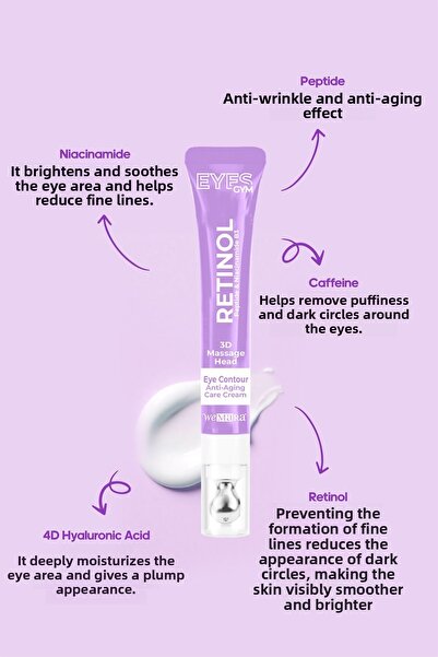 Mara كريم تدليك العين WEMARA ريتينول ومضاد للشيخوخة (بنفسجي) مع غطاء للتدليك