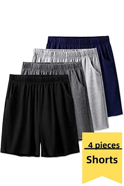 JustBS شورت رياضي كلاسيكي مسطح للسيدات مكون من 4 قطع