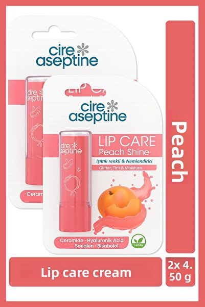 CIRE ASEPTINE Lip Care Peach Colored Lip Moisturizer 4.5 g X 2 Pieces