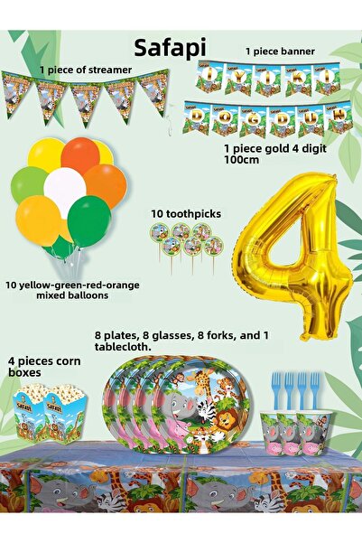 PartyPoo Safari Themed Birthday Party Set for 8 People |   Birthday Party Mat...