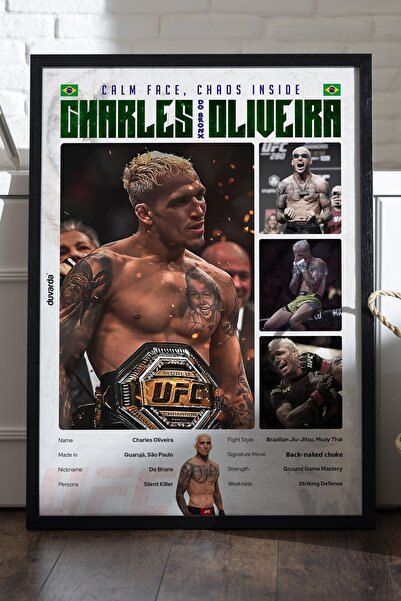 Duvarda Charles Oliveira UFC Αφίσα με μαύρο ξύλινο πλαίσιο, διακοσμητικός πίν...