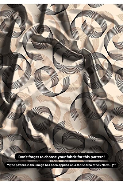 DESENİX قماش طباعة رقمية بخطوط دائرية تجريدية |   خلفية بيج نمط أسود |   150x...