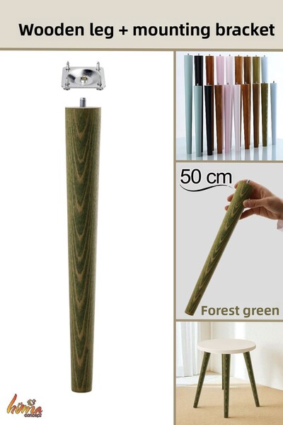 GLASWEN Picior din lemn 50 cm verde pădure cu șuruburi M8 și accesorii de conectare pentru mobilă dulap scaun canapea picior de susținere
