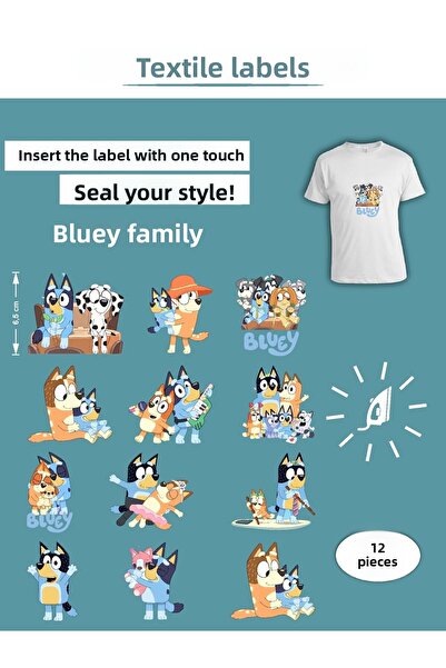 AGG Reklam Iron-On Clothing Label Bluey Series -1 Set of 12