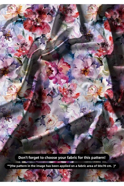 DESENİX قماش مطبوع رقميًا بنمط زهور بألوان مائية بعرض مزدوج 150 × 100 سم - مل...