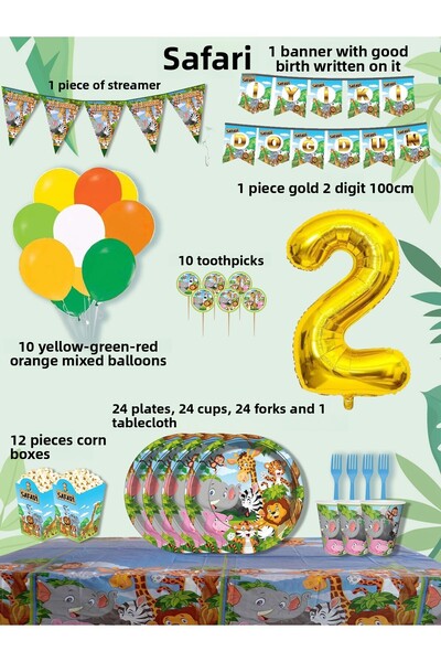 PartyPoo Safari Themed Birthday Party Set for 24 People |   Birthday Party Ma...
